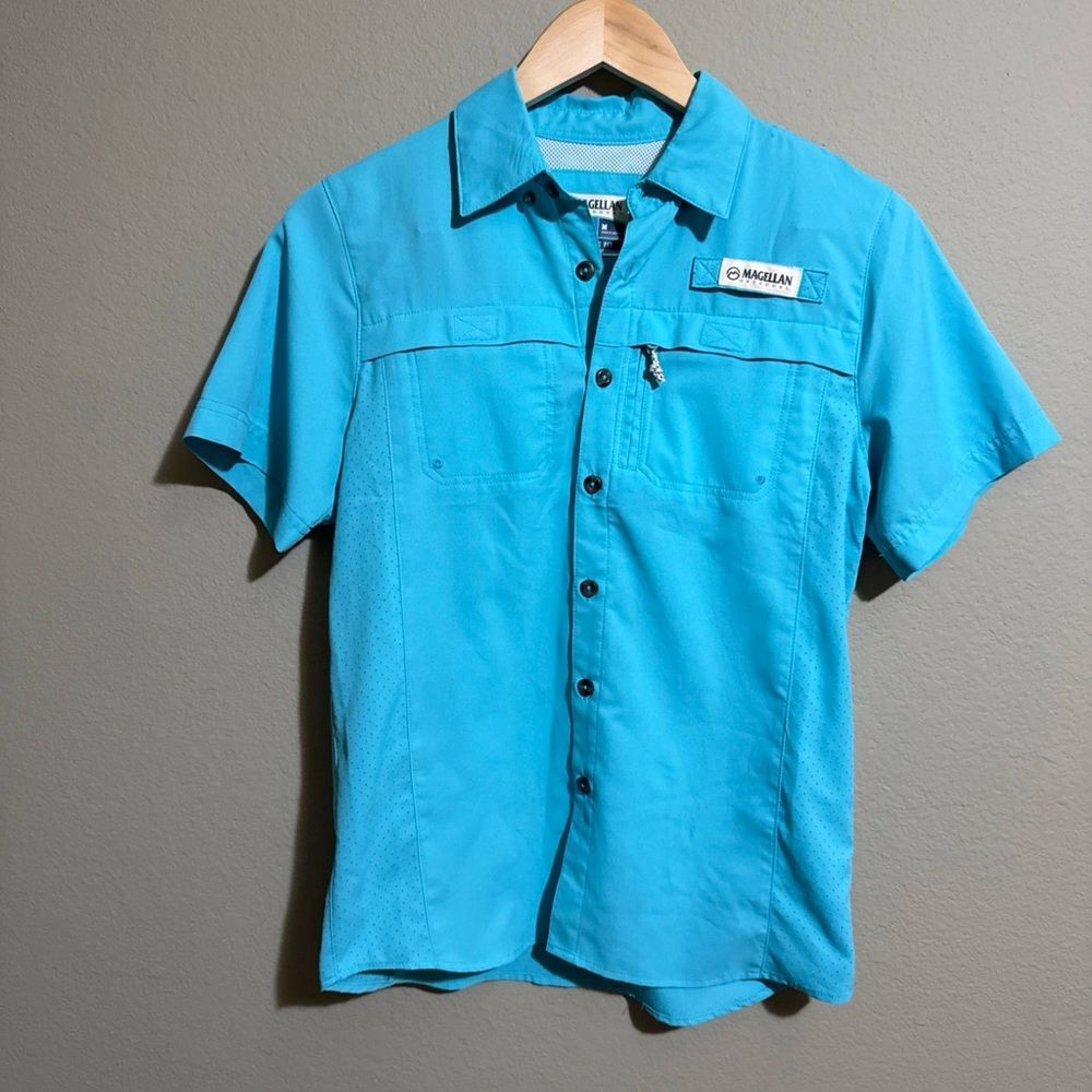 Magellan Outdoors Boy’s Short Sleeve Button-Down Shirt - Bright Turquoise